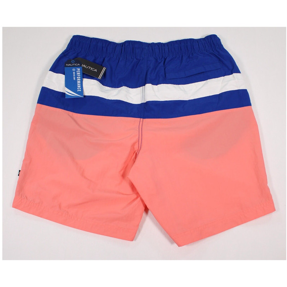 Nautica Men's Pale Coral & Blue Color Blocked Swim Trunks Size Small NWT - Picture 2 of 3
